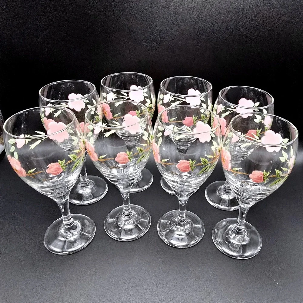 Franciscan Desert Rose Wine Goblets Set of 8 Pink Floral Stemmed Water Glasses